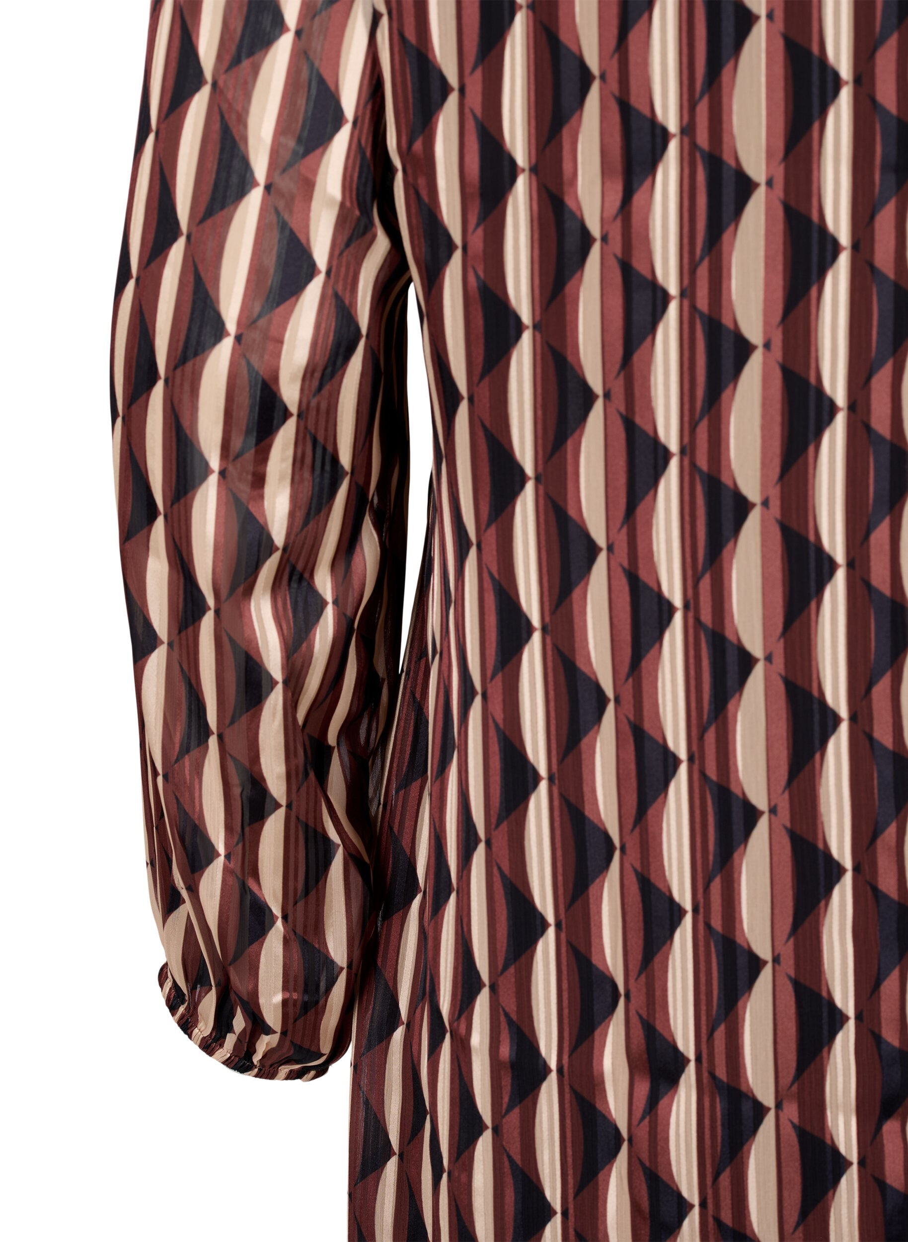 Zizzifashion Long-sleeved dress with V-neck and print, Earthy Zig Zag, Packshot image number 3