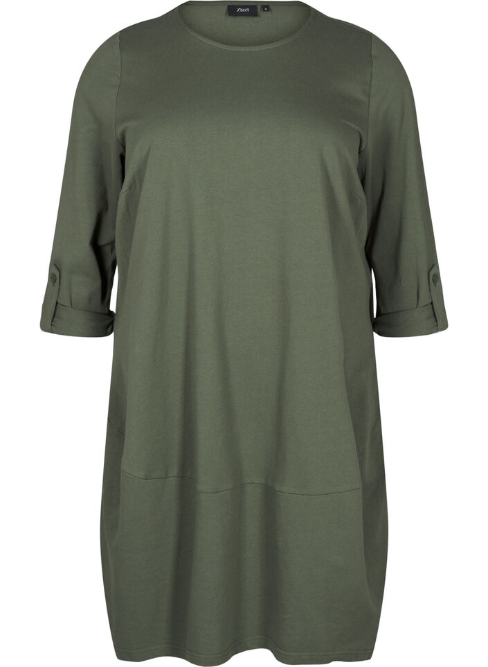 Balloon dress in cotton with pockets, Green, Packshot image number 0