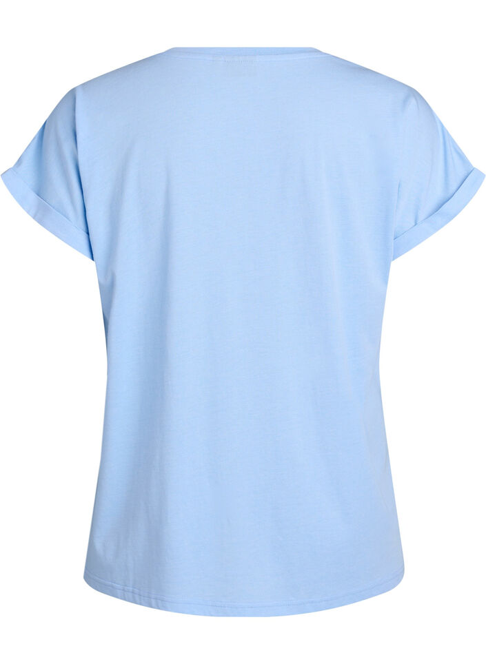 Short-sleeved t-shirt in a cotton blend, Blue, Packshot image number 1