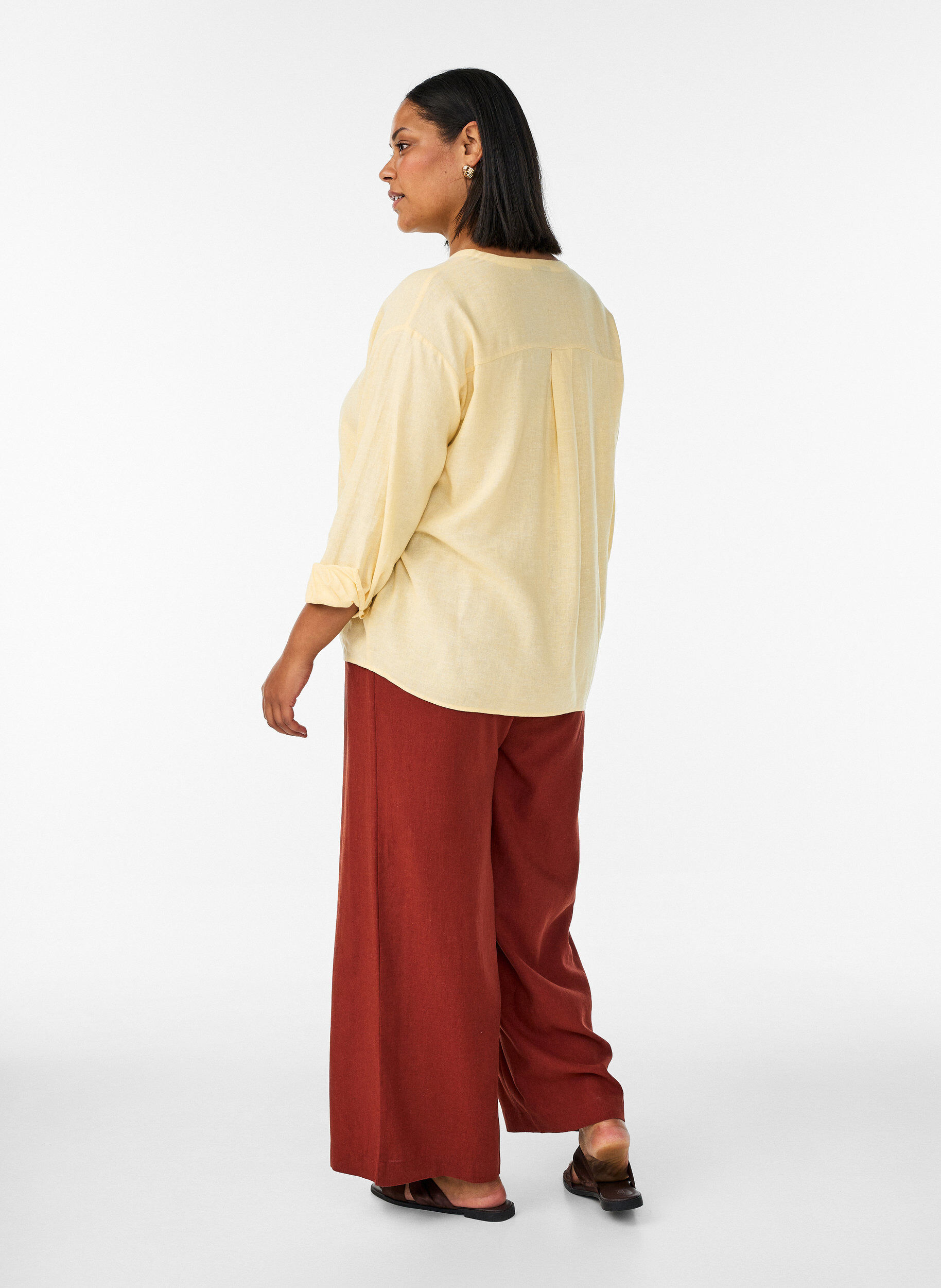 Zizzifashion Wide-leg linen and viscose trousers, Red, Model image number 1