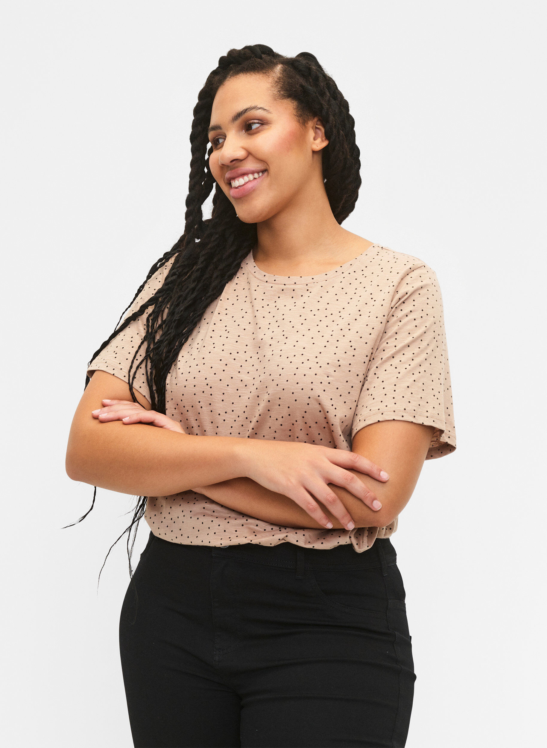 Zizzifashion Organic cotton T-shirt with dots	, Beige, Model image number 0