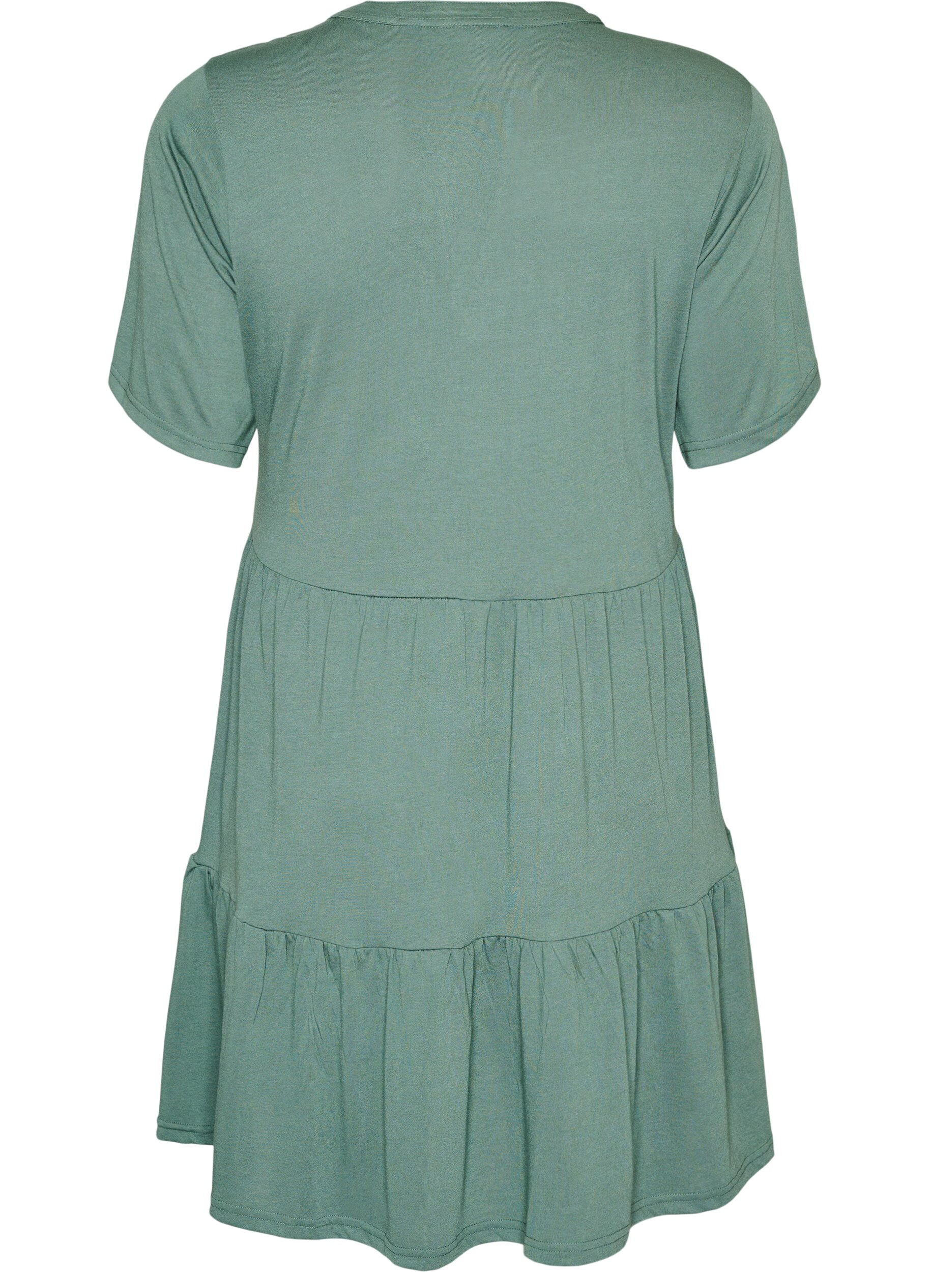 Zizzifashion Jersey dress with lace details and a layered skirt, Green, Packshot image number 1