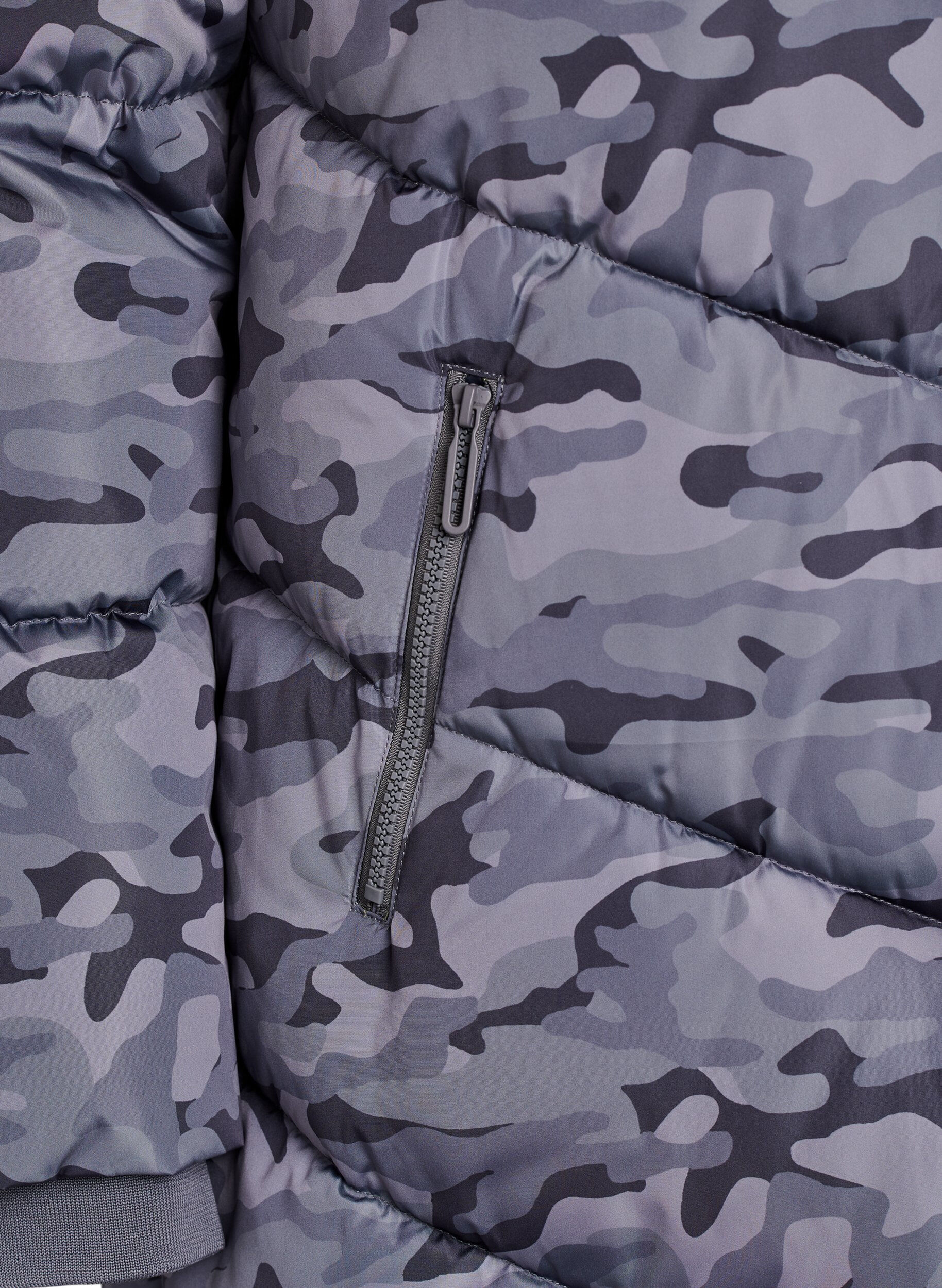 ZizzifashionLong camouflage puffer jacket, Dark Grey, Packshot image number 3