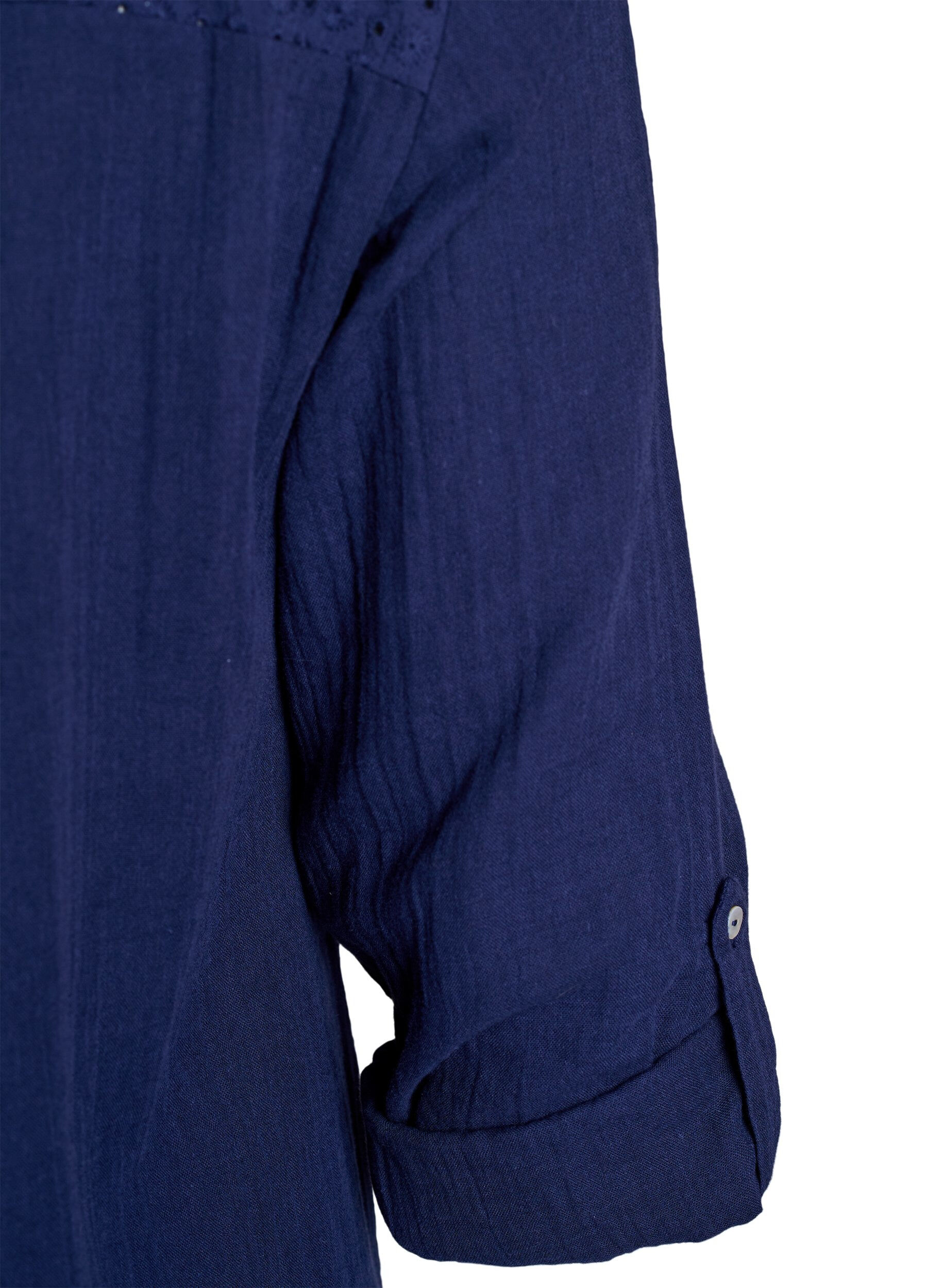 ZizzifashionCotton muslin tunic with broderie anglaise, Blue, Packshot image number 3