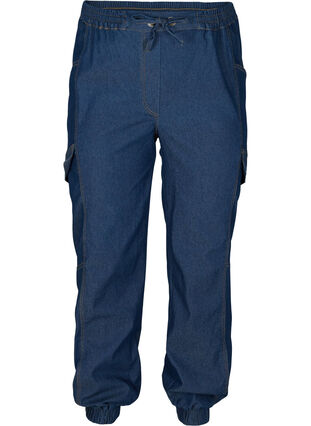 Loose-fitting jeans with drawstring, Medium Blue, Packshot image number 0