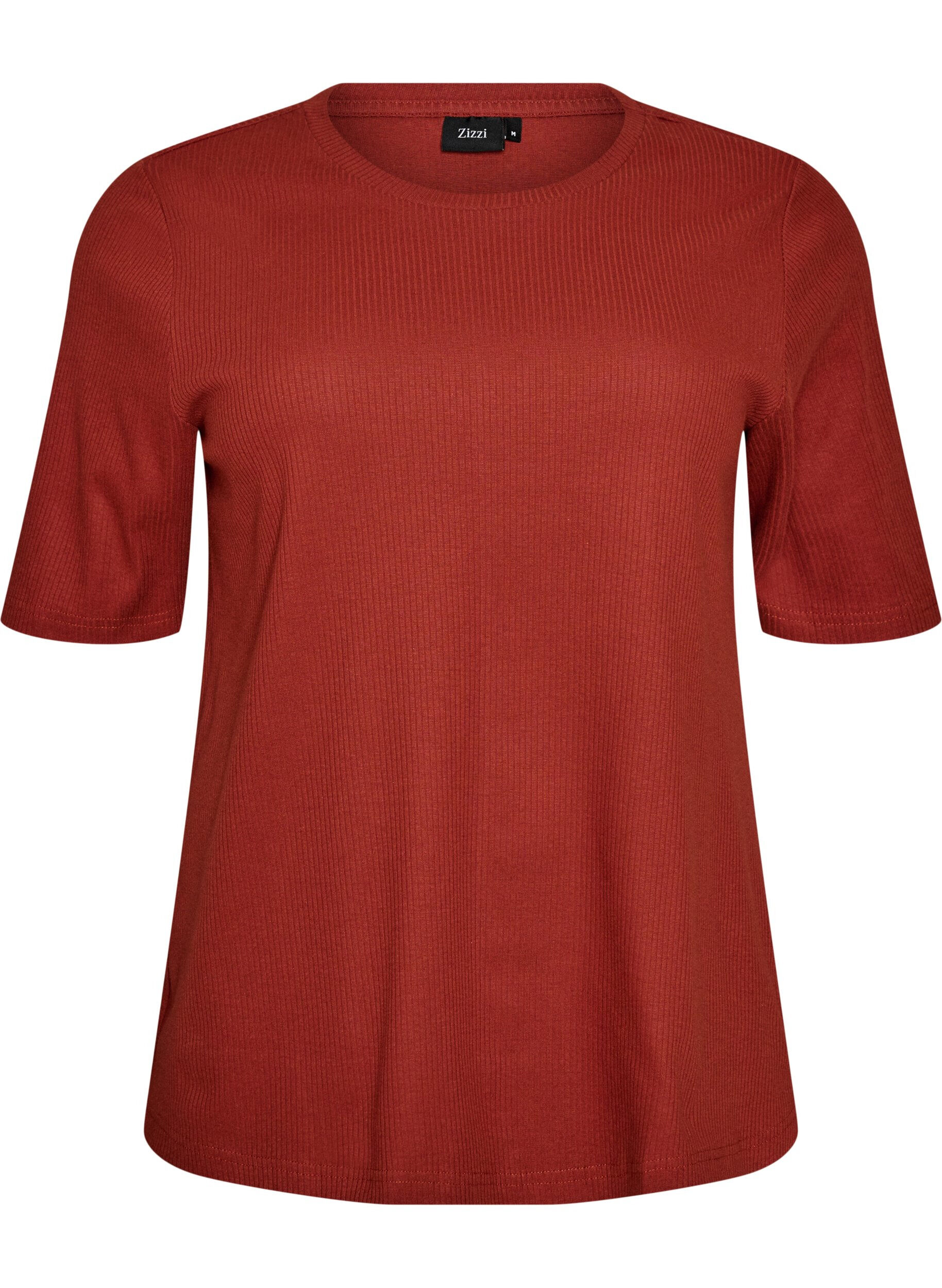 Zizzifashion Ribbed jersey blouse with short sleeves, Red, Packshot image number 0