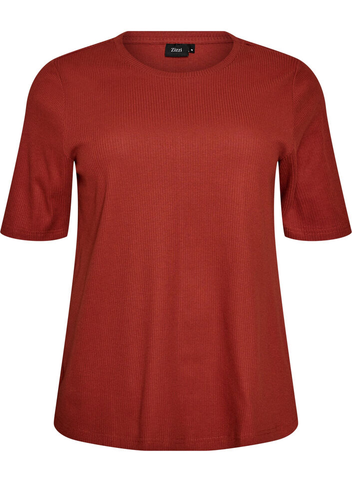 Ribbed jersey blouse with short sleeves, Red, Packshot image number 0
