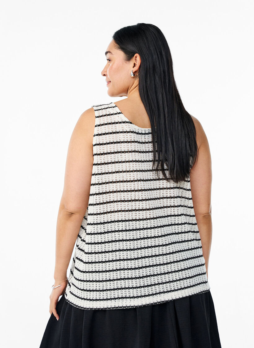 Sleeveless top with stripes and eyelet pattern, Vanilla, Model image number 2