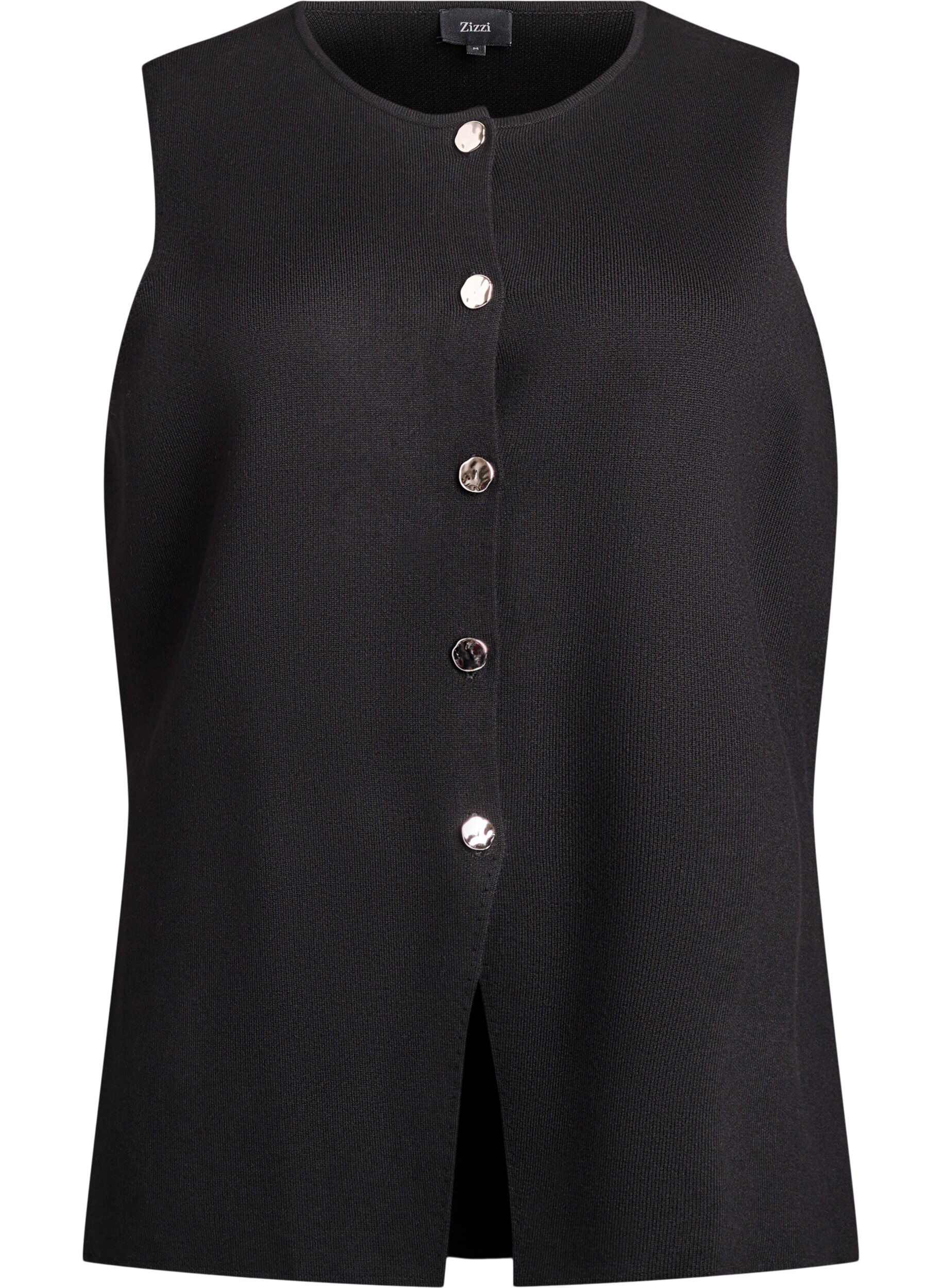 ZizzifashionSleeveless knit vest with decorative buttons, Black, Packshot image number 0