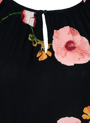 Printed viscose tunic with 3/4-length sleeves , Black Big Flower, Packshot image number 2