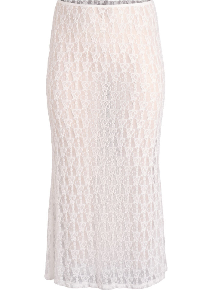 Long sheer lace skirt, White, Packshot