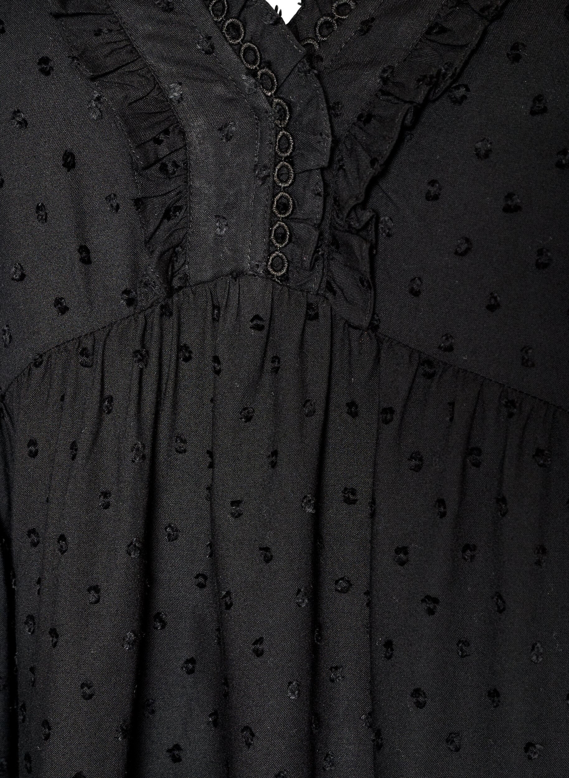Zizzifashion Viscose blouse with a dotted texture and V-neck, Black, Packshot image number 2