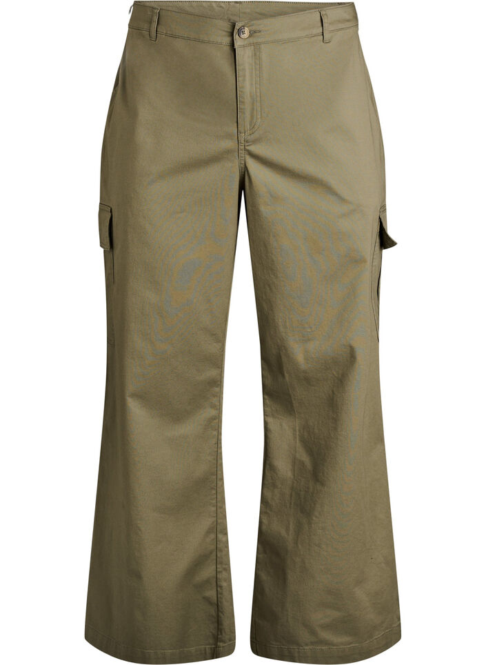 Wide-leg cargo trousers with a high waist, Green, Packshot
