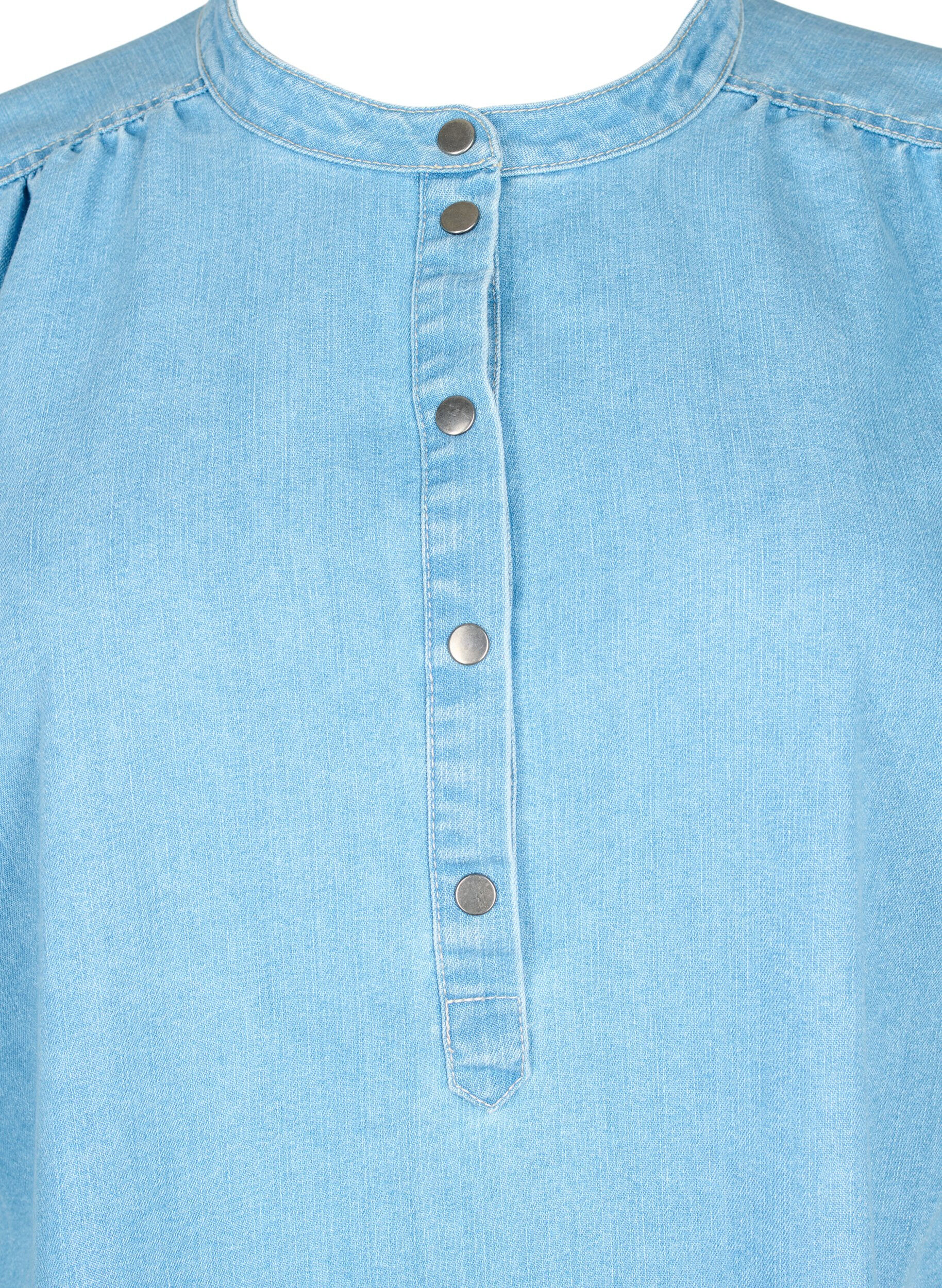 Zizzifashion A-shape denim dress with short sleeves, Light blue denim, Packshot image number 2