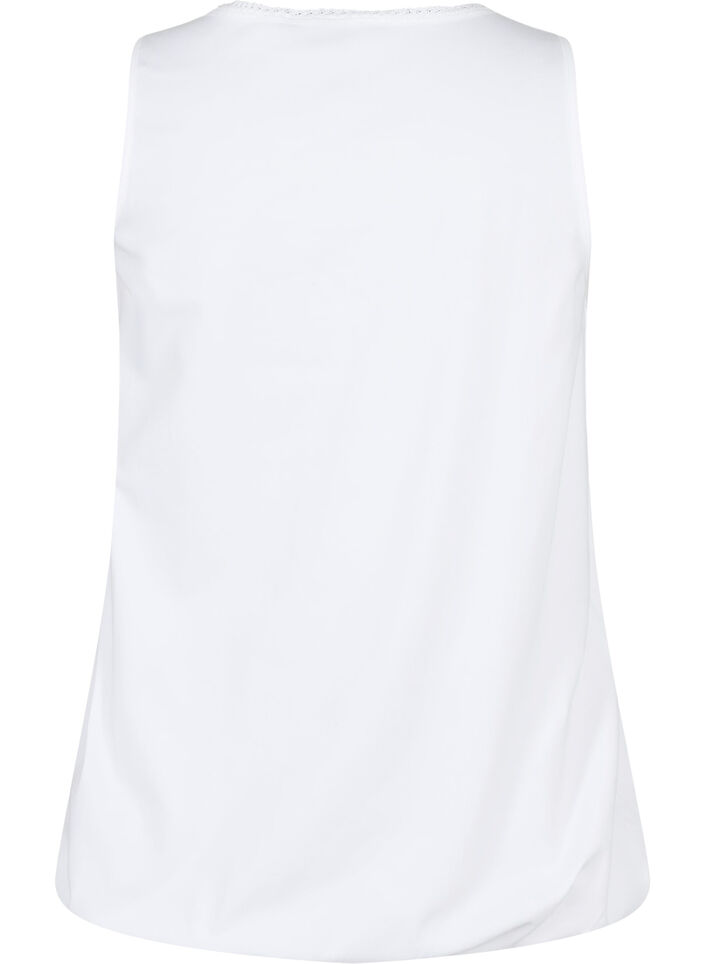 Cotton top with round neck and lace trim, Bright White, Packshot image number 1