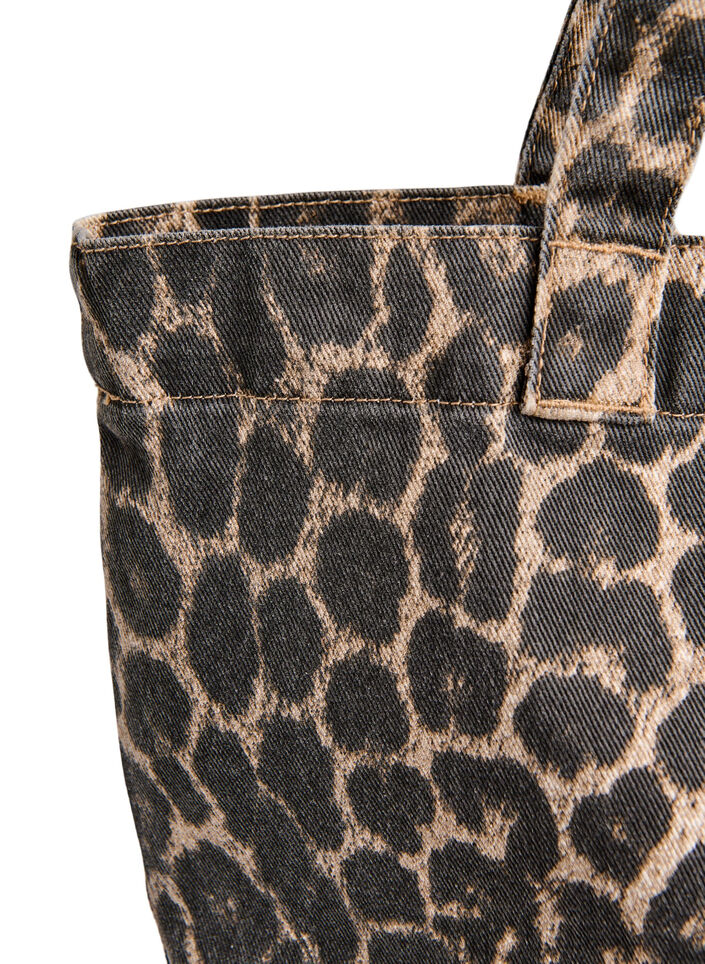 Denim shopping bag with leopard print, Brown, Packshot image number 2