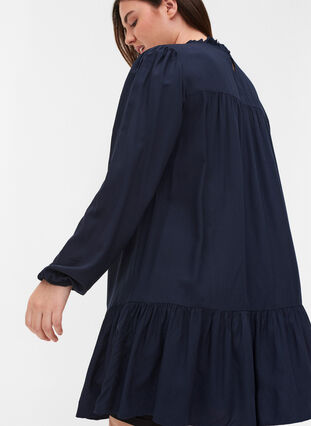 Viscose tunic with broderie anglaise and ruffles, Night Sky, Model image number 2
