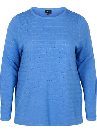 Knitted blouse with textured pattern and round neck, Ultramarine, Packshot image number 0