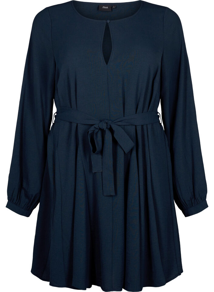 Long-sleeved dress with a tie belt, Navy Blazer, Packshot image number 0