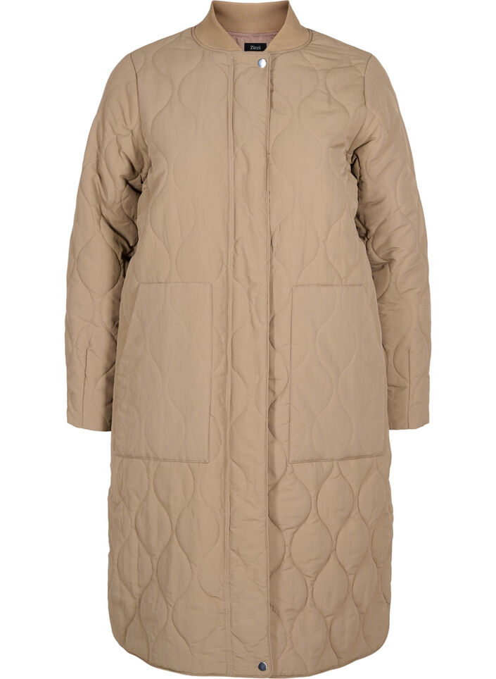 Long quilted jacket with zip and pockets, Amphora, Packshot image number 0