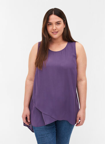 Sleeveless top in an A-line and round neckline, Loganberry, Model image number 0