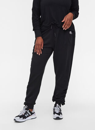 Loose joggers with ruching, Black, Model image number 0