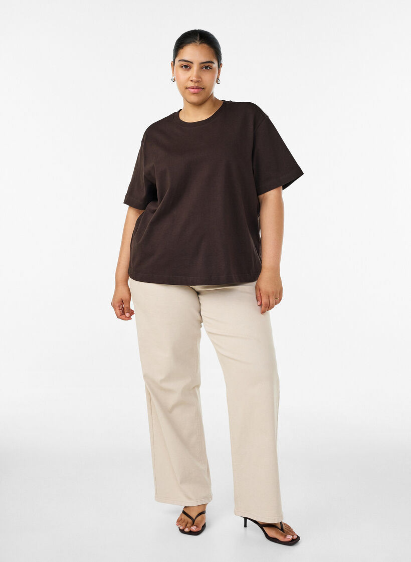 Boxy cotton T-shirt, Brown, Model image number 1