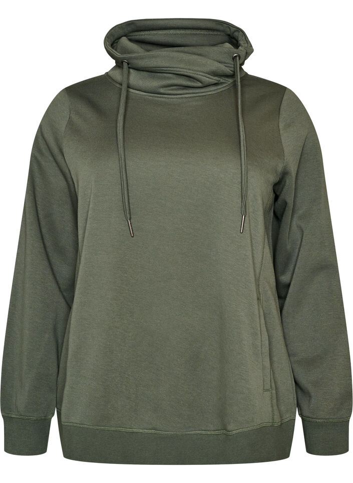 Sweatshirt with high collar and pockets, Green, Packshot image number 0
