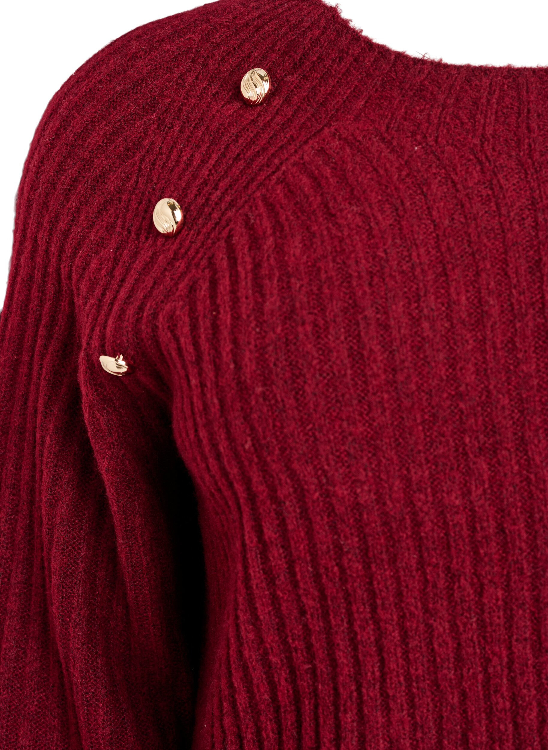 Zizzifashion Ribbed jumper with decorative buttons, Red, Packshot image number 2