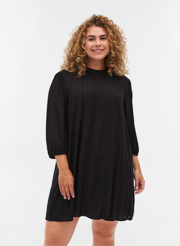 Viscose tunic with 3/4 sleeves, Black, Model image number 0