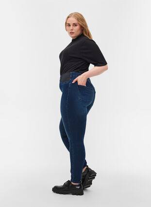 Super slim Amy jeans with elasticated waist, Dark blue denim, Model image number 1