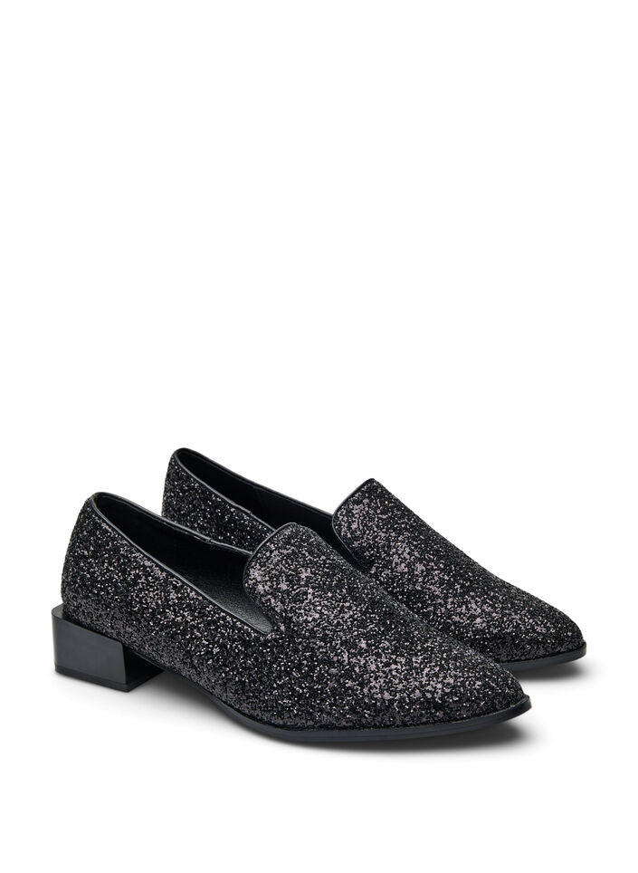 Wide fit - Loafers with glitter, Black, Packshot image number 1