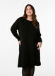 Knitted dress with a round neck and knitted pattern, Black, Model image number 0