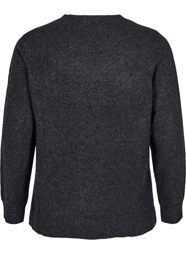 Knitted top with wool and slits, Dark Grey Melange, Packshot image number 1