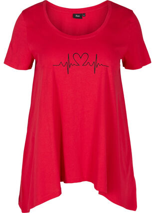 Short-sleeved cotton t-shirt with a-line, Lipstick Red HEART, Packshot image number 0