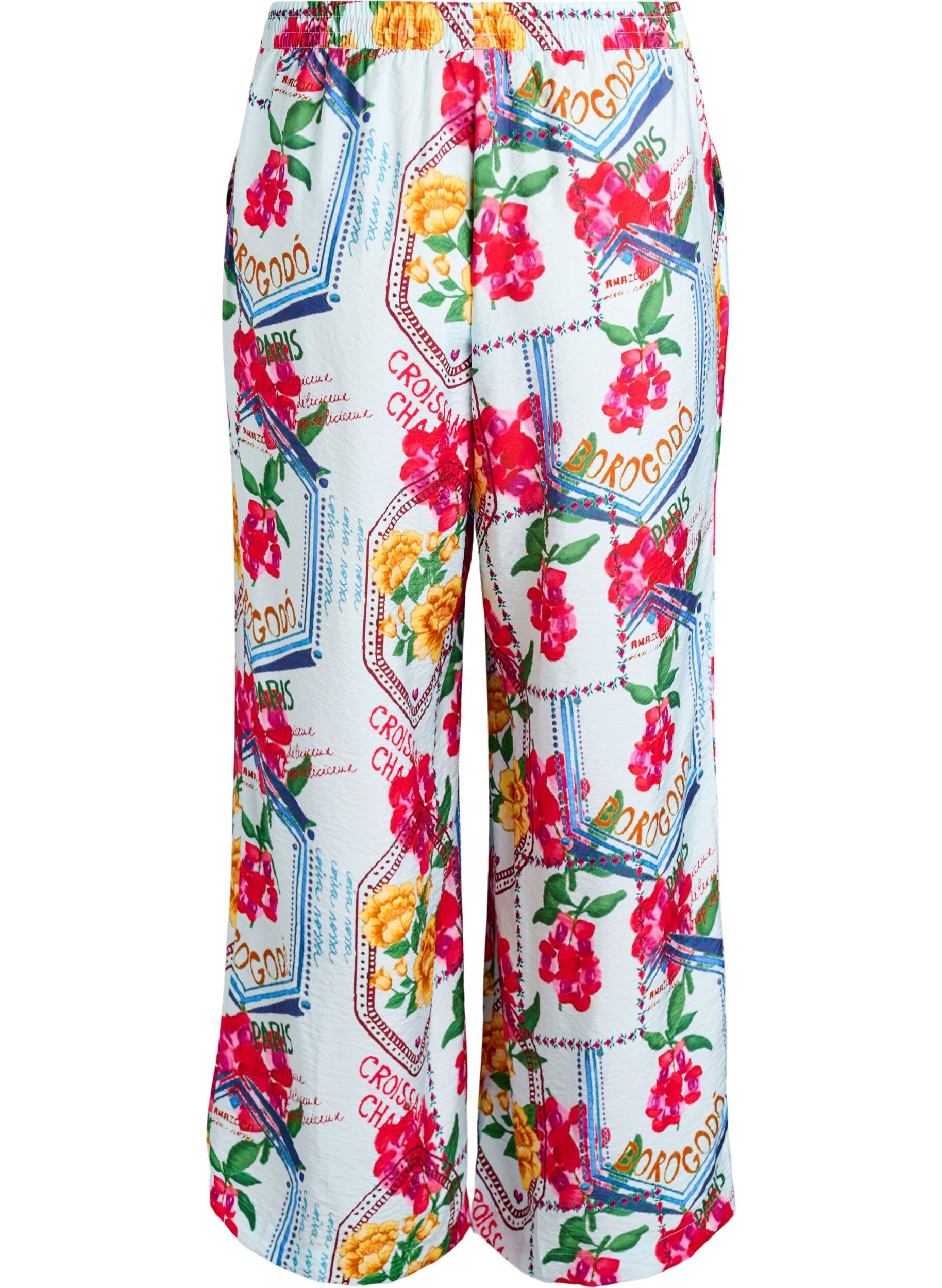 Zizzifashion Straight-leg trousers with a colourful print, Light Blue, Packshot image number 1