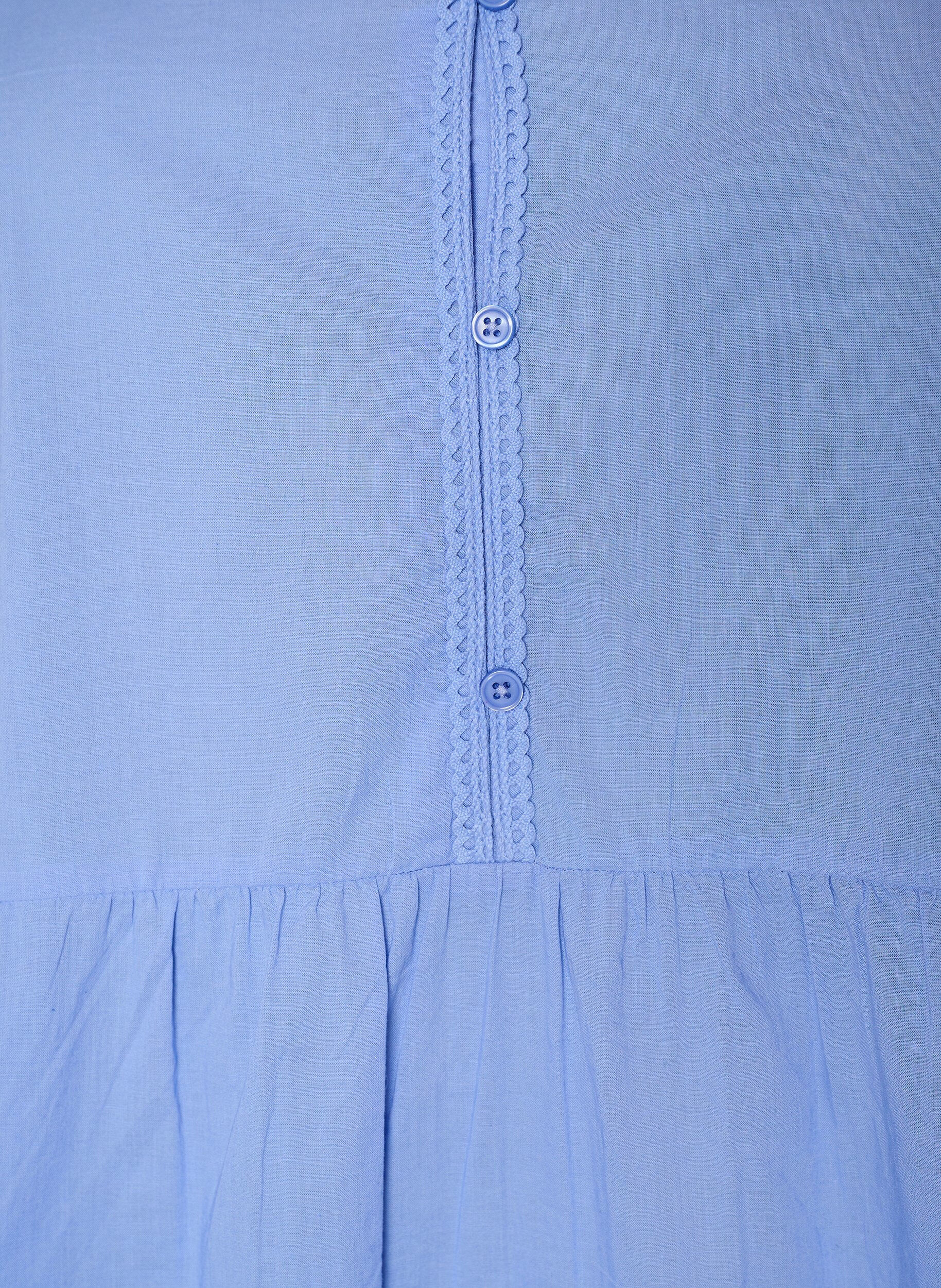 Zizzifashion Cotton tunic with a V-neck and crochet trim, Blue, Packshot image number 2