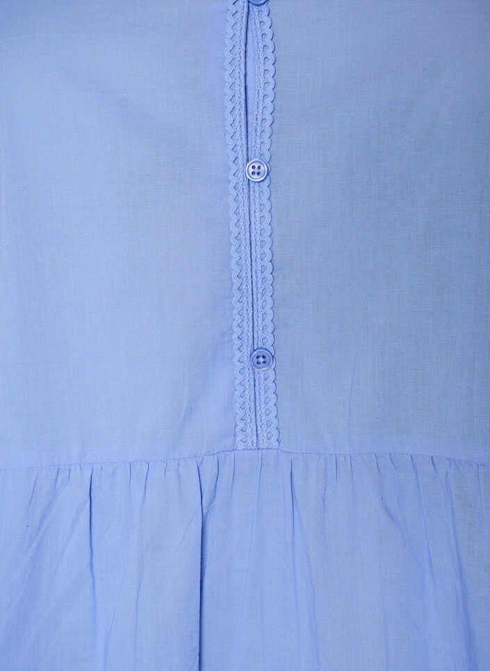 Cotton tunic with a V-neck and crochet trim, Blue, Packshot image number 2