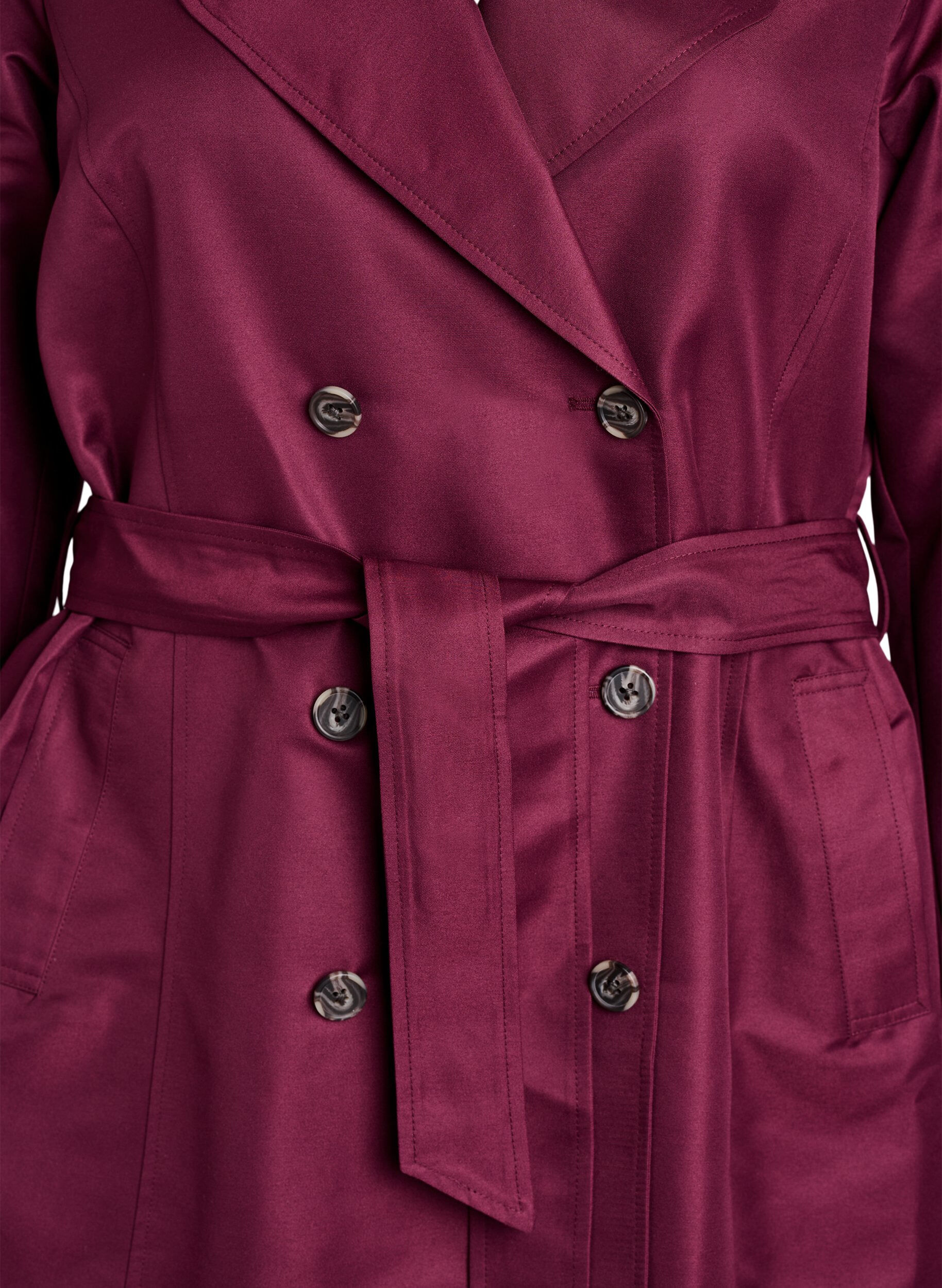 Zizzifashion Short trench coat with belt, Dark Bordeaux, Packshot image number 2