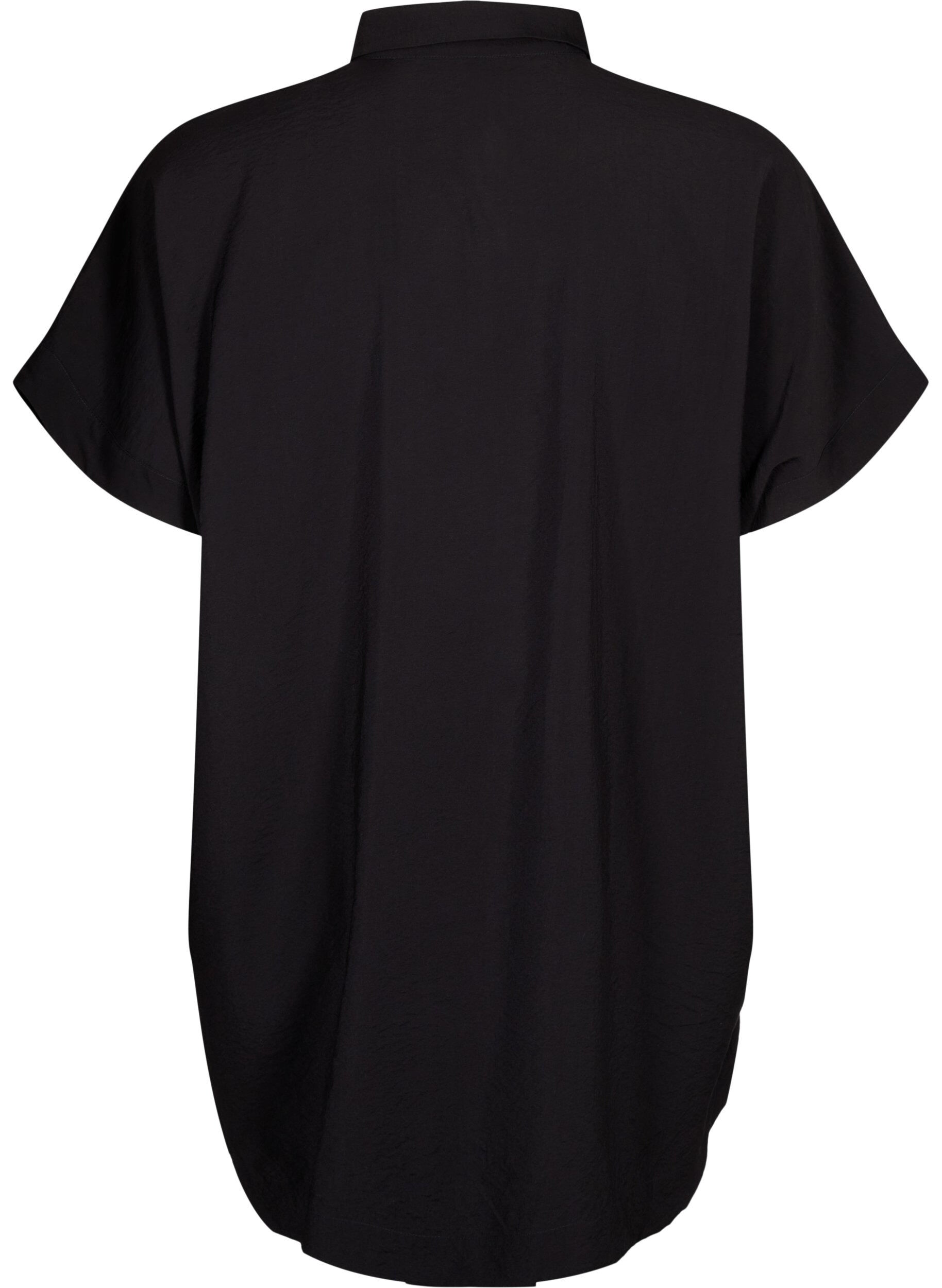 Zizzifashion Long viscose shirt with short sleeves, Black, Packshot image number 1