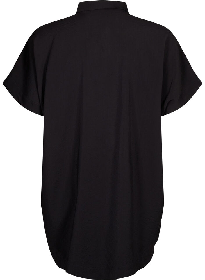 Long viscose shirt with short sleeves, Black, Packshot image number 1