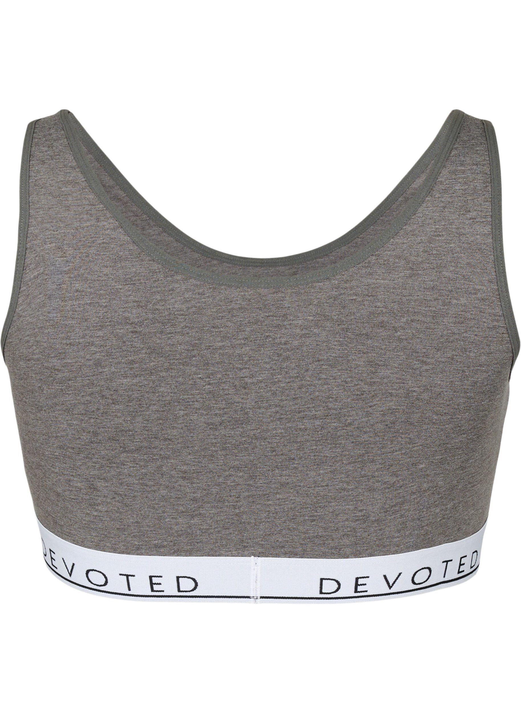 Zizzifashion Soft bra top with V-neckline and text print, Medium Grey Melange, Packshot image number 1