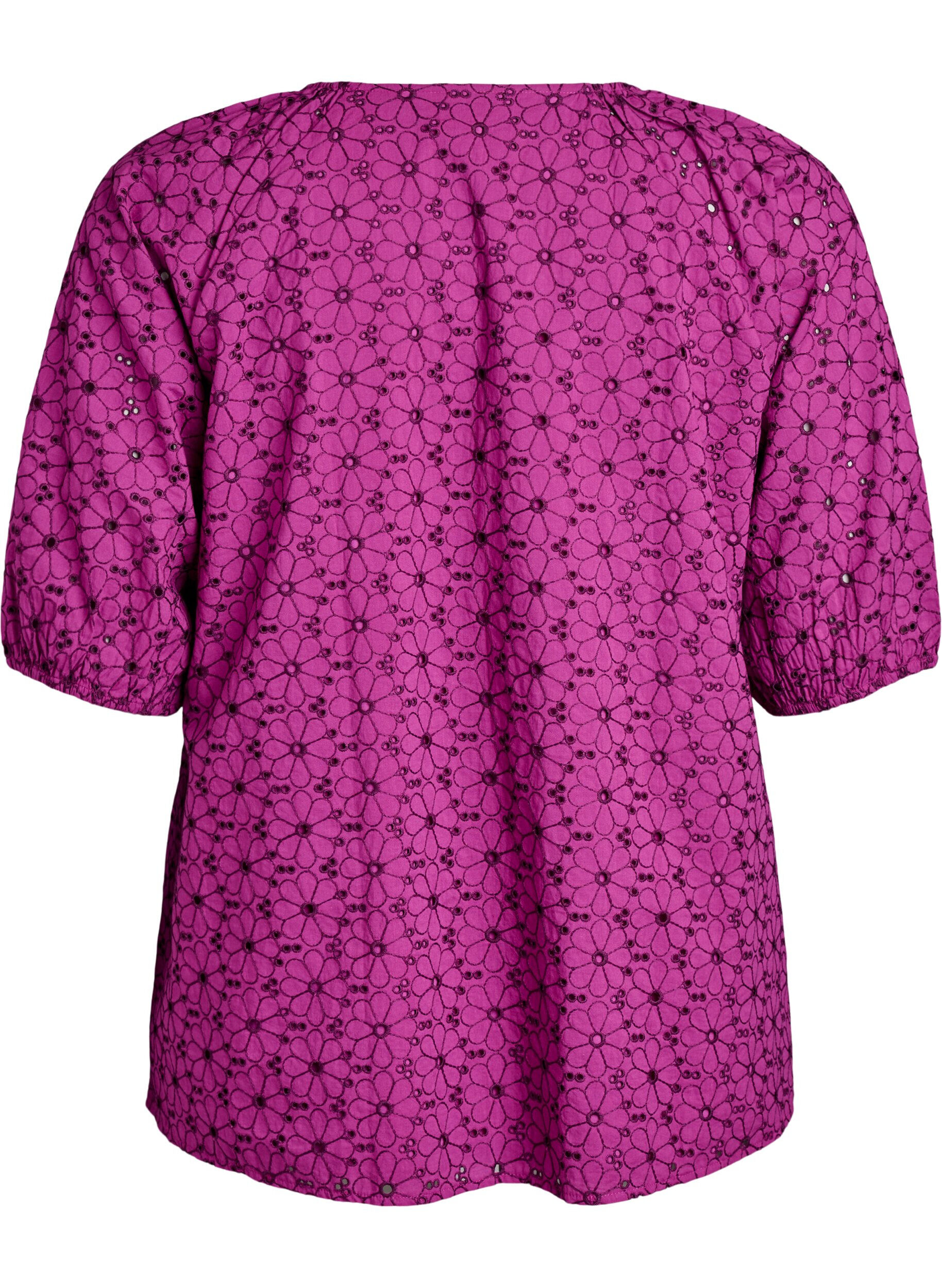 Zizzifashion Blouse with embroidered floral pattern, Purple, Packshot image number 1