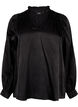 Long-sleeved blouse with ruffles and v-neck, Black, Packshot image number 0