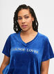 Velour t-shirt with a v-neck, Monaco Blue, Model image number 2