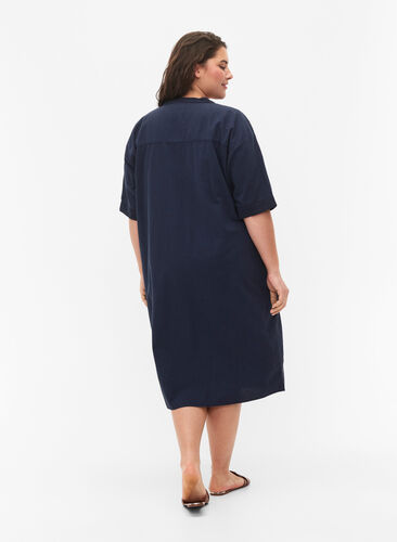 FLASH - Short sleeved midi dress in cotton, Navy Blazer, Model image number 1