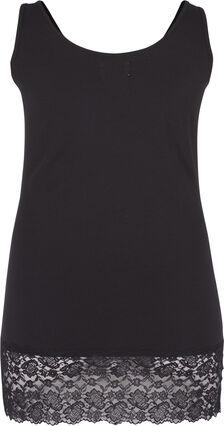 Vest top with lace trim, Black, Packshot image number 1