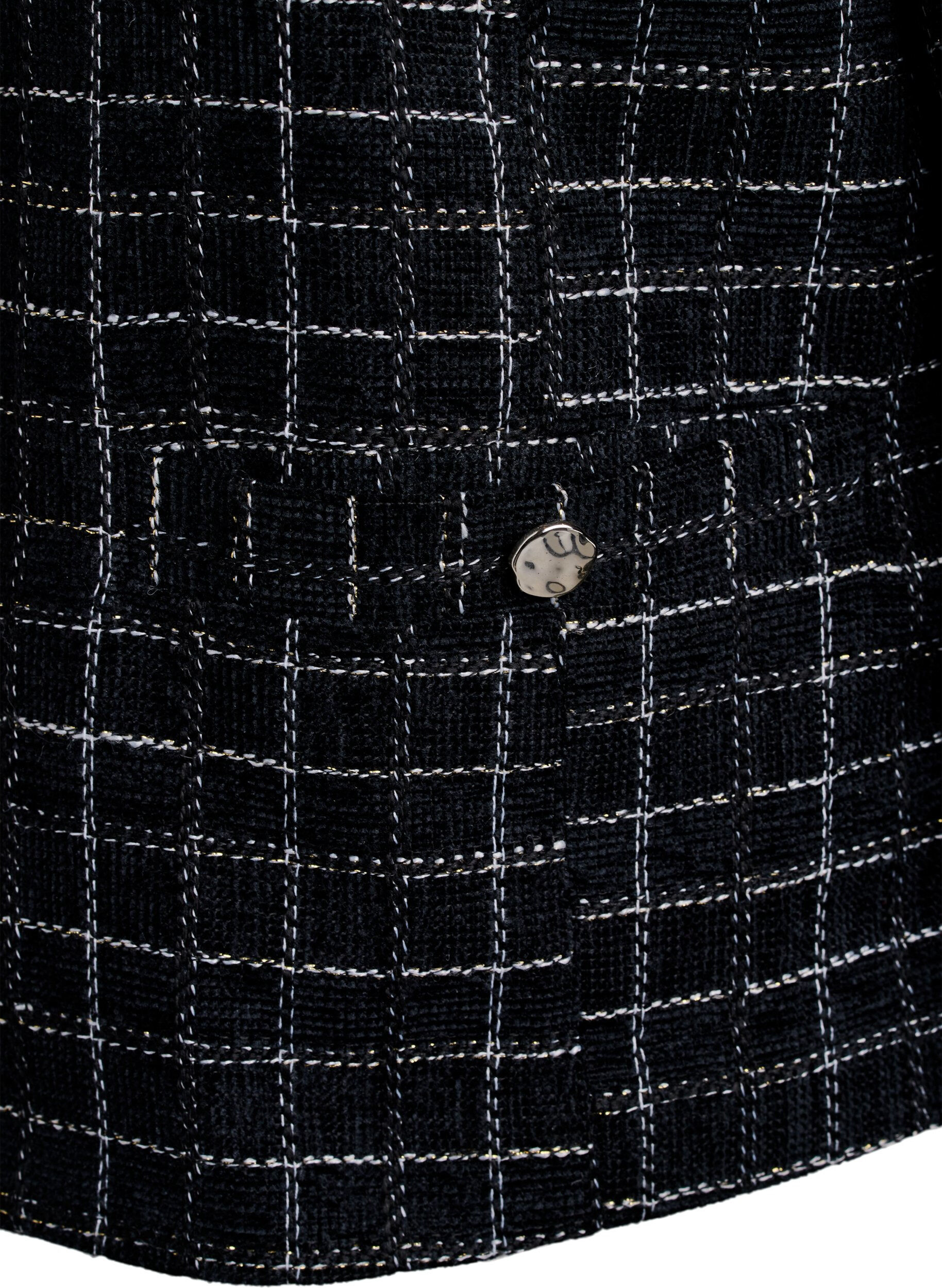 Zizzifashion Short checked boucl&eacute; blazer with a round neck, Black, Packshot image number 3
