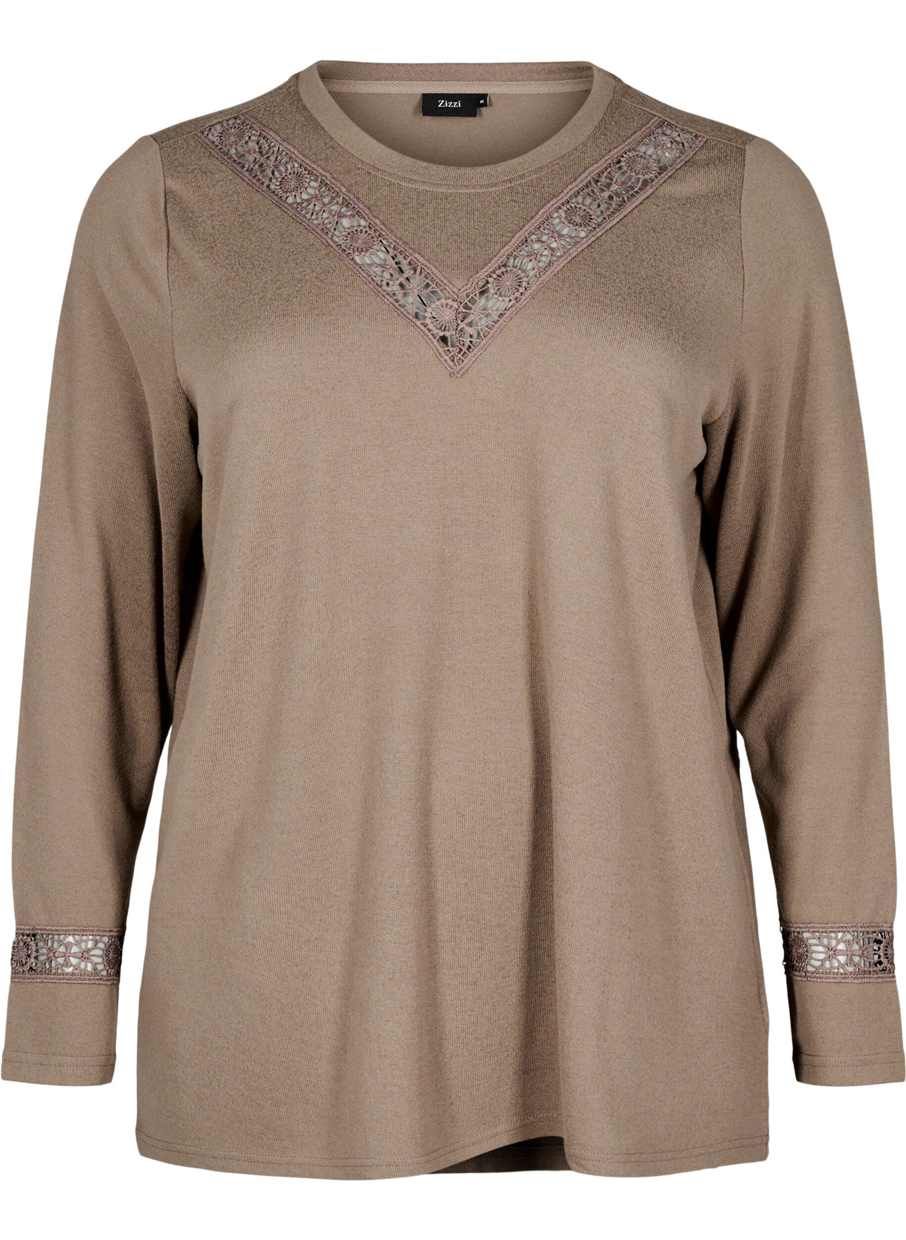 Zizzifashion Blouse with embroidery details and long sleeves, Brown, Packshot image number 0