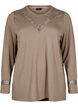 Blouse with embroidery details and long sleeves, Brown, Packshot image number 0